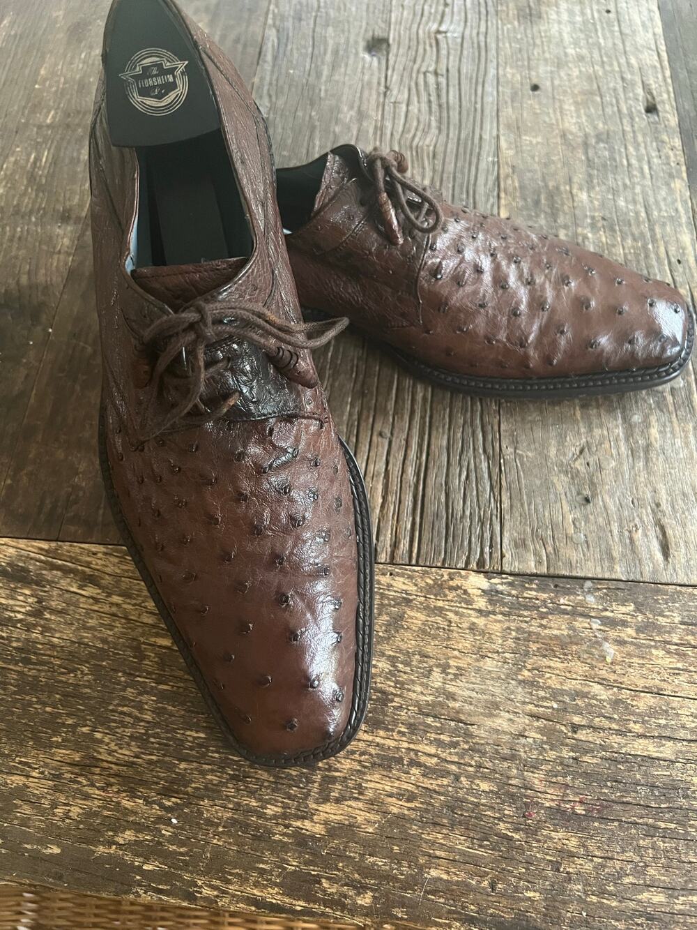 Mezlan Platinum Spain Ostrich Quill Leather Brown Casual Dress Shoes Size 9 M JP